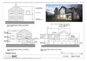 Architectural drawings for planning permissions. Plans, sections, elevations.